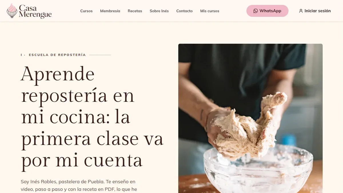 Ejemplo: Casa Merengue, una escuela de repostería en línea hecha con Proyecta