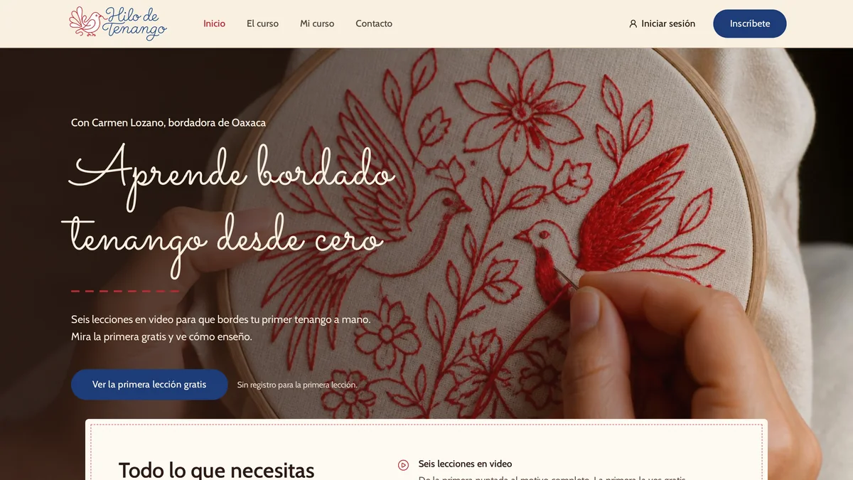 Exemple : Hilo de Tenango, un cours de broderie en ligne créé avec Proyecta
